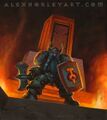 Dwarf token in the TCG shows an Ironforge Guard, art by Alex Horley.