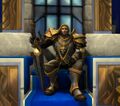 King Anduin sitting on Stormwind Keep's Throne with Shalamayne.