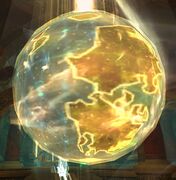 Kalimdor on a projected globe in the Halls of Lightning.