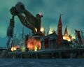 The Horde's Lumberboat on fire