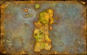 Updated Kalimdor map, featuring Azuremyst Isle and Bloodmyst Isle.