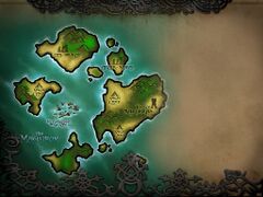 The shape of the Broken Isles in Warcraft III, somewhat matching the northern islands