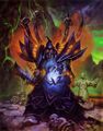 Gul'dan in front of the Hand of Gul'dan at the Altar of Damnation in the TCG.