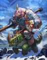 An ogre riding a stegodon at the Grand Tournament.
