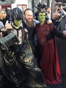 Jamie Lee Curtis and her son Tom cosplaying as an orc shaman and warrior, respectively. In the center is Ben Schulz, aka Leeroy Jenkins