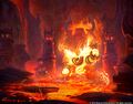Firelands TCG art with Ragnaros in his home.