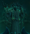 The statue of the Primus in the Seat of the Primus with the Maldraxxi necromancy runes behind him.