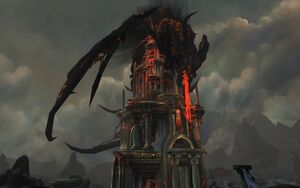 Deathwing impaled on the Wyrmrest Temple in End Time