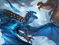 An Azure Skyrazor battles against a black drake