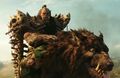 Blackhand on his wolf with a human in the Warcraft movie.