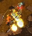 Cluster Rockets in Warcraft III. Each explosion creates a small crater