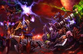 The Alliance vs. the Horde, now including the draenei and the blood elves.
