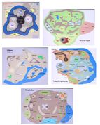 Concept maps of the new zones in Cataclysm (enlarged).