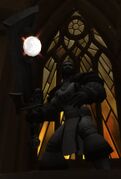 A statue of Alexandros Mograine wielding Ashbringer in the Sanctum of Light.