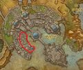 A map of Suramar City with the Evermoon Commons outlined in red