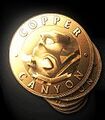 A copper coin with the face of a peon.