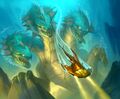 Emergency Maneuvers card in Hearthstone with a colossal hydra chasing a submarine.