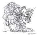 Concept art of a rich goblin and his hobgoblin from The Art of World of Warcraft: Cataclysm.