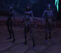 From left to right; Arcanist Valtrois, First Arcanist Thalyssra, Chief Telemancer Oculeth