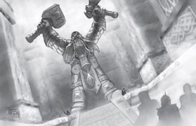 Modimus Anvilmar's statue in the Alliance Player's Guide.