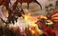 Deathwing fighting Alexstrasza, as seen on the Cataclysm box.