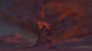 Teldrassil burning in Battle for Azeroth.
