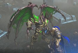 Arthas "killing" Mal'Ganis in Warcraft III: Reforged.
