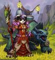 A pandaren mage and her dragon turtle mount.