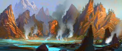 Early thumbnail of a geyser landscape.