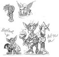 Warcraft III concept art by Thammer, depicting a "before" and "after" state of turning into a hobgoblin.