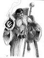 An elderly mage from the Warcraft II: Tides of Darkness manual.