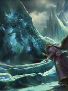 Frostmourne encased in the Frozen Throne, as seen in Chronicle Volume 3.