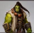Thrall's character design for Warlords of Draenor, incorporating both the Doomhammer plate and his shamanistic robe.
