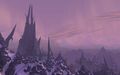 The top of Icecrown Citadel as seen from the balcony of the Violet Citadel in Dalaran.