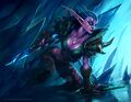 A night elf assassin stalks her victim in the TCG.