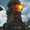 A siege tower firing its main cannon on the walls of Lordaeron Keep during the Battle for Lordaeron.