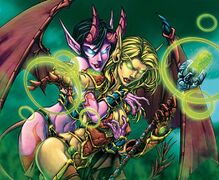A blood elf warlock and her succubus.