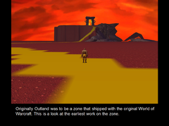 Screenshot of the earliest work on the Outland zone that was going to be shipped with the original World of Warcraft.
