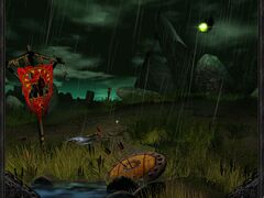 A infernal seen raining down in the Warcraft III: Reign of Chaos menu.