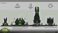 Concept art of Legion ships as mobile fortress towers, alongside soul engines and smaller Legion Structures.