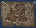 Kul Tiras map as seen on in-game props, with Xs at Gol Inath, Kennings Lodge, and Krakenbane Cove.