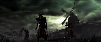 Skeletons roaming near a ruined windmill in the ECTS 2001 trailer.
