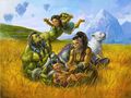 Thrall and his family in Nagrand by Alex Horley for Chris Metzen.