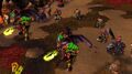 Warsong chaos orcs standing with demons in Warcraft III.