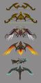 Concept art (from top to bottom: unused, Classic, Upgraded, Valorous, and Hidden).