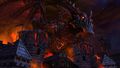Deathwing in the Valley of Heroes, seen on the Cataclysm login screen.