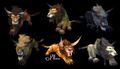 Tauren Cat Forms, including the original (seen at the bottom middle) that was used prior to patch 3.2.