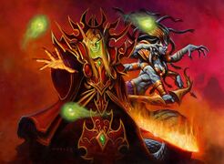 Kael'thas and Vashj on the cover of the Spoils of War set for the Miniatures Game.