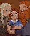 A young Moira, with her parents Magni and Eimear.