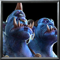 Two headed Ogre Magi portrait from Warcraft III: Reforged.